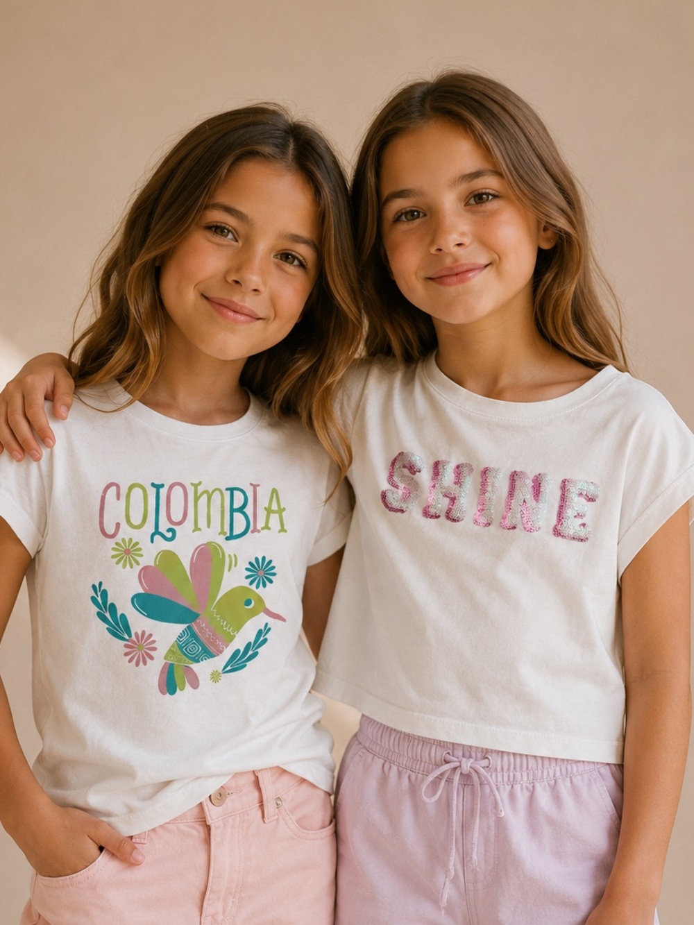 Kids Colombia Hummingbird + SHINE Sequin White Graphic Tee 2 Piece Bundle